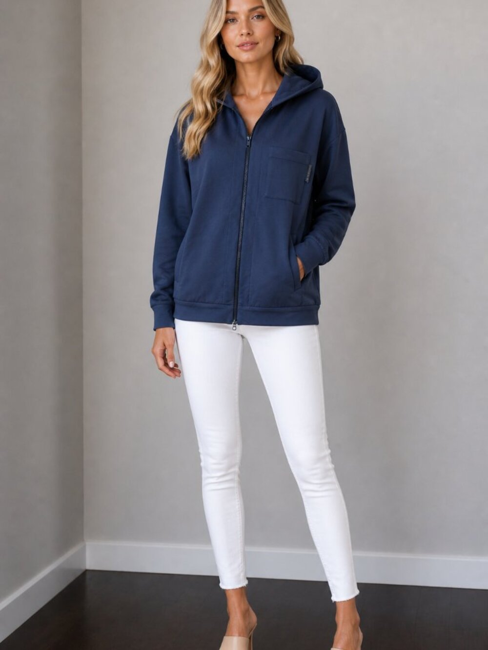 Brunello Cucinelli Monili Navy Jacket Cotton Hoodie 2 Way Zip Size 3XL